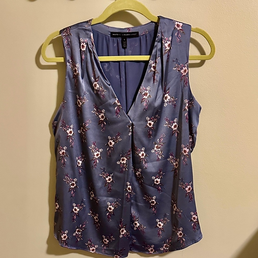 White House Black Market Satin Floral Blouse - Lavender and White